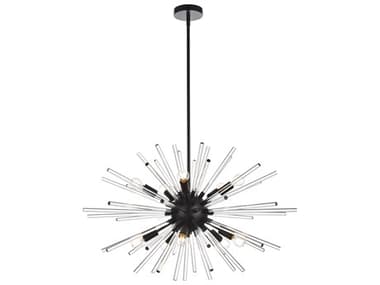 Elegant Lighting Sienna 32" 10-Light Black Crystal Glass Sputnik Pendant EG2502D32BK