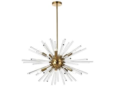 Elegant Lighting Sienna 32" 10-Light Gold Crystal Glass Sputnik Pendant EG2502D32SG