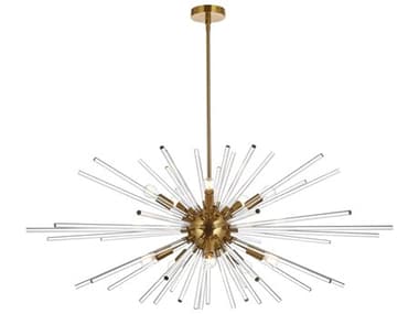 Elegant Lighting Sienna 42" 10-Light Gold Crystal Glass Sputnik Pendant EG2502D42SG