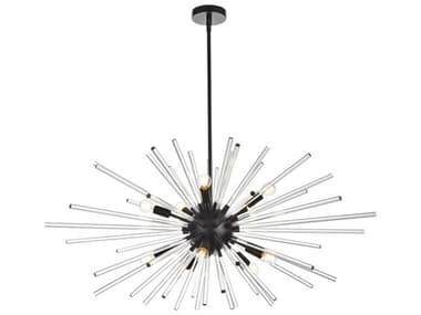 Elegant Lighting Sienna 46" 10-Light Black Crystal Glass Sputnik Pendant EG2502D46BK