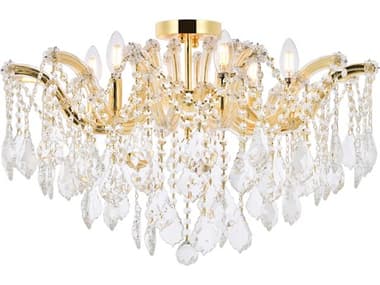 Elegant Lighting Maria Theresa 24" 6-Light Gold Crystal Glass Tiered Semi Flush Mount EG2800F24GRC