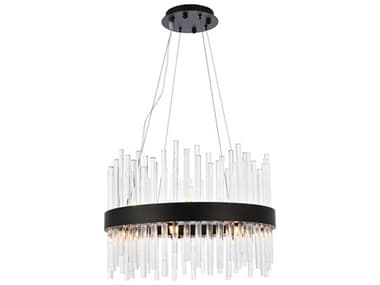 Elegant Lighting Dallas 20" 14-Light Black Crystal Drum Linear Pendant EG3000D20BK