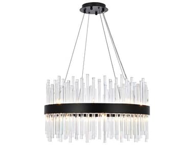 Elegant Lighting Dallas 25" 16-Light6-Light Black Crystal Drum Linear Pendant EG3000D25BK