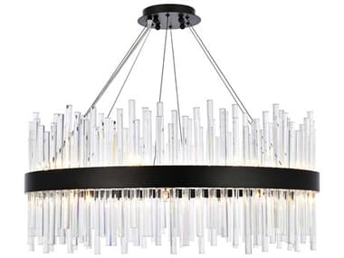 Elegant Lighting Dallas 32" 18-Light8-Light Black Crystal Drum Linear Pendant EG3000D32BK