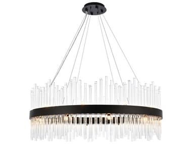 Elegant Lighting Dallas 36" 20-Light Black Crystal Drum Linear Pendant EG3000D36BK