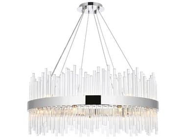Elegant Lighting Dallas 36" 20-Light Chrome Crystal Drum Linear Pendant EG3000D36C
