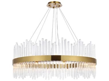 Elegant Lighting Dallas 36" 20-Light Satin Gold Crystal Drum Linear Pendant EG3000D36SG