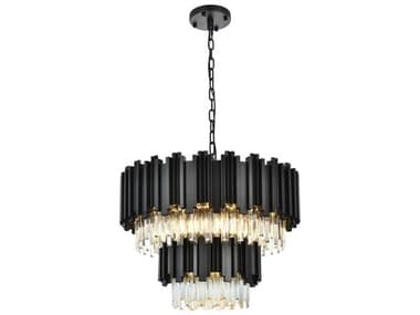 Elegant Lighting Willow 8-Light Black Drum Tiered Chandelier EG3400G24BK