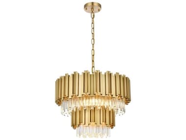 Elegant Lighting Willow 8-Light Satin Gold Drum Tiered Chandelier EG3400G24SG