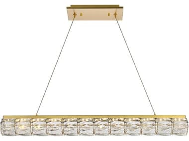 Elegant Lighting Valetta 36" 1-Light Gold Crystal LED Linear Island Pendant EG3501D36G