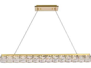 Elegant Lighting Valetta 42" 1-Light Gold Crystal LED Linear Island Pendant EG3501D42G