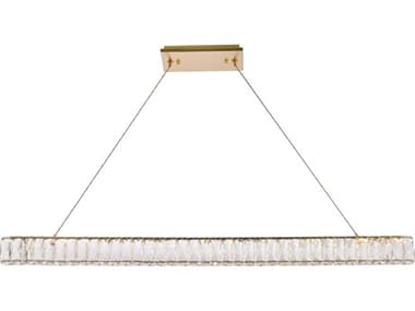 Elegant Lighting Monroe 47&quot; 1-Light Gold Crystal LED Linear Island Pendant EG3502D47G