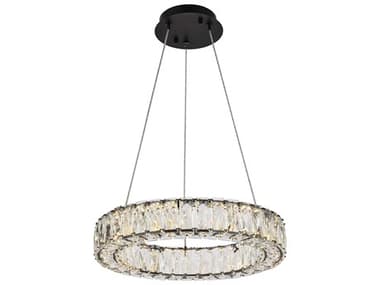 Elegant Lighting Monroe 17" 1-Light Black Crystal LED Drum Pendant EG3503D17BK