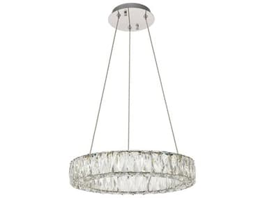 Elegant Lighting Monroe 17" 1-Light Chrome Clear Crystal LED Drum Pendant EG3503D17C