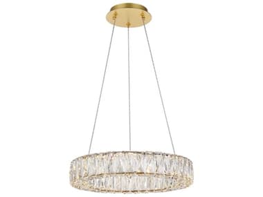 Elegant Lighting Monroe 17" Gold Clear Crystal LED Drum Pendant EG3503D17G