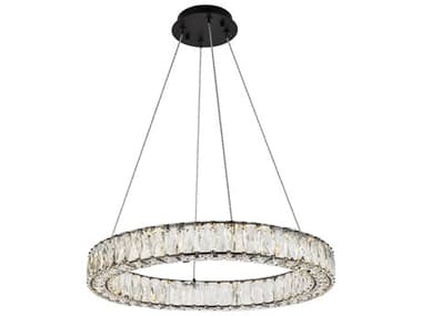Elegant Lighting Monroe 23" 1-Light Black Crystal LED Drum Pendant EG3503D23BK
