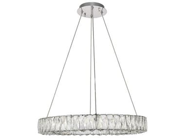 Elegant Lighting Monroe 23" 1-Light Chrome Clear Crystal LED Drum Pendant EG3503D23C