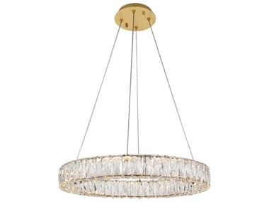 Elegant Lighting Monroe 23" Gold Clear Crystal LED Drum Pendant EG3503D23G