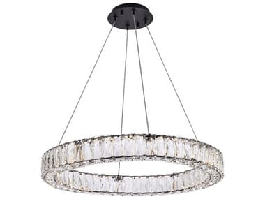 Elegant Lighting Monroe 26" 1-Light Black Crystal LED Drum Pendant EG3503D26BK