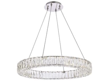 Elegant Lighting Monroe 26" 1-Light Chrome Crystal LED Drum Pendant EG3503D26C