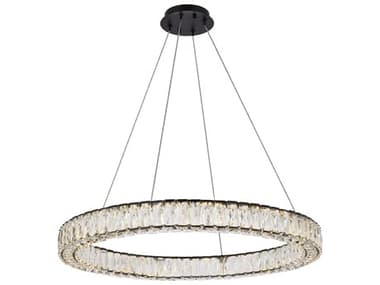 Elegant Lighting Monroe 31" 1-Light Black Crystal LED Drum Pendant EG3503D31BK