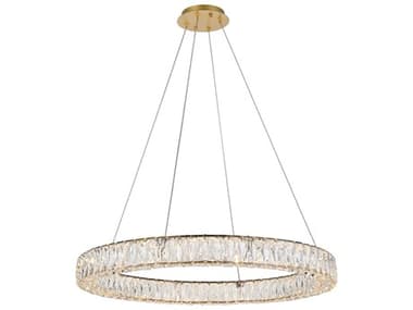 Elegant Lighting Monroe 31" Gold Clear Crystal LED Drum Pendant EG3503D31G