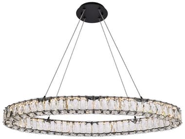 Elegant Lighting Monroe 36" 1-Light Black Crystal LED Drum Pendant EG3503D36BK