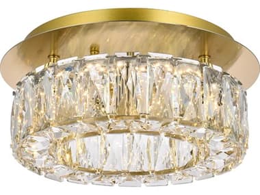 Elegant Lighting Monroe 12" 1-Light Gold Crystal LED Drum Flush Mount EG3503F12G