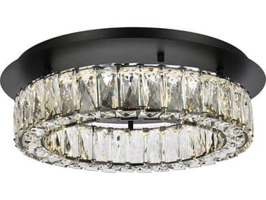 Elegant Lighting Monroe 18" 1-Light Black Crystal LED Drum Flush Mount EG3503F18BK