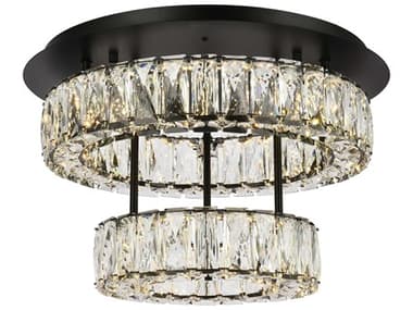Elegant Lighting Monroe 18" 2-Light Black Crystal LED Drum Tiered Flush Mount EG3503F18L2BK
