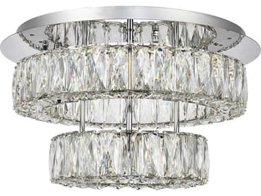 Elegant Lighting Monroe 17" 1-Light Chrome Clear Crystal LED Drum Semi Flush Mount EG3503F18L2C