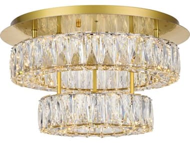 Elegant Lighting Monroe 17" Gold Clear Crystal LED Drum Flush Mount EG3503F18L2G