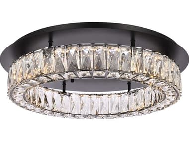 Elegant Lighting Monroe 22" 1-Light Black Crystal LED Drum Flush Mount EG3503F22BK