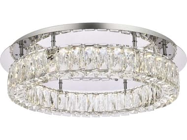 Elegant Lighting Monroe 22" 1-Light Chrome Crystal LED Drum Flush Mount EG3503F22C