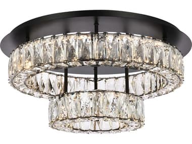 Elegant Lighting Monroe 22" 2-Light Black Crystal LED Drum Tiered Flush Mount EG3503F22L2BK
