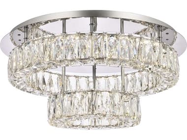 Elegant Lighting Monroe 22" 2-Light Chrome Crystal LED Drum Tiered Flush Mount EG3503F22L2C