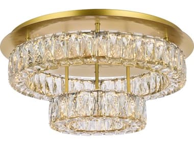 Elegant Lighting Monroe 22" 2-Light Gold Crystal LED Drum Tiered Flush Mount EG3503F22L2G