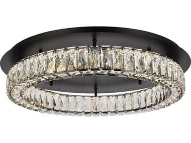 Elegant Lighting Monroe 26" 1-Light Black Crystal LED Drum Flush Mount EG3503F26BK