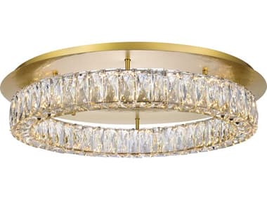 Elegant Lighting Monroe 25" Gold Clear Crystal LED Drum Flush Mount EG3503F26G