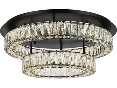 Elegant Lighting Monroe 26" 2-Light Black Crystal LED Drum Tiered Flush Mount EG3503F26L2BK