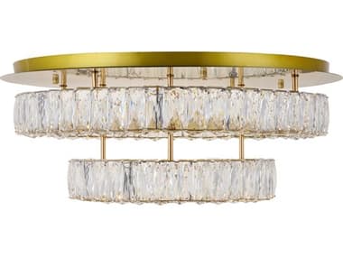 Elegant Lighting Monroe 25" 2-Light Gold Clear Crystal LED Drum Flush Mount EG3503F26L2G