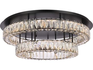 Elegant Lighting Monroe 30" 2-Light Black Crystal LED Drum Tiered Flush Mount EG3503F30L2BK