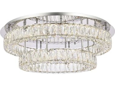 Elegant Lighting Monroe 30" 2-Light Chrome Crystal LED Drum Tiered Flush Mount EG3503F30L2C
