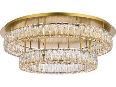 Elegant Lighting Monroe 30" 2-Light Gold Crystal LED Drum Tiered Flush Mount EG3503F30L2G