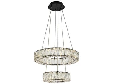 Elegant Lighting Monroe 18" Wide 2-Light Black Crystal LED Drum Tiered Chandelier EG3503G18BK