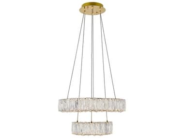 Elegant Lighting Monroe 17" Wide 2-Light Gold Clear Crystal LED Drum Chandelier EG3503G18G