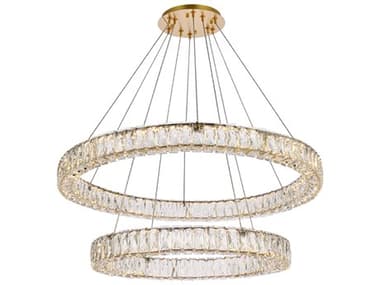 Elegant Lighting Monroe 36" Wide 2-Light Gold Crystal LED Drum Tiered Chandelier EG3503G36G