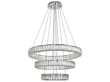 Elegant Lighting Monroe 31" 1-Light Chrome Clear Crystal LED Drum Tiered Pendant EG3503G3LC