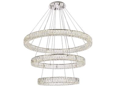 Elegant Lighting Monroe 41" Wide 3-Light Chrome Crystal LED Drum Tiered Chandelier EG3503G41LC