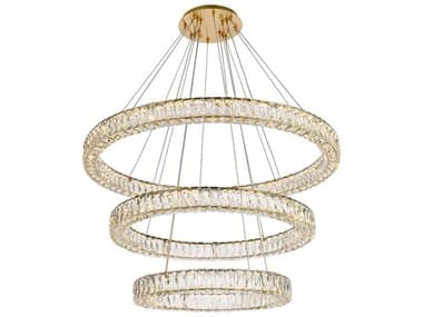 Elegant Lighting Monroe 41" Wide 3-Light Gold Crystal LED Drum Tiered Chandelier EG3503G41LG